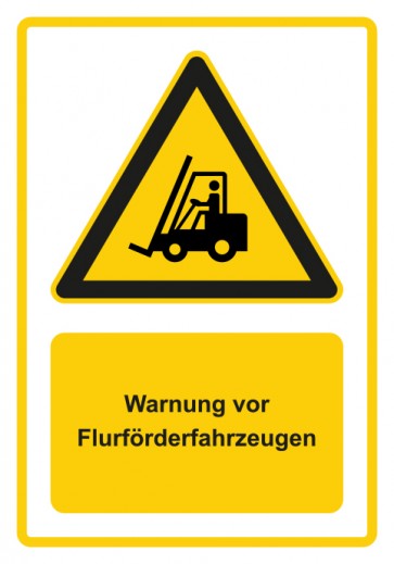Schild Warnzeichen Piktogramm & Text deutsch · Warnung vor Flurförderfahrzeugen · gelb