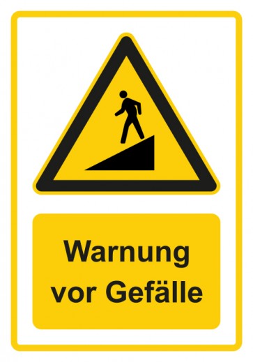 Schild Warnzeichen Piktogramm & Text deutsch · Warnung vor Gefälle · gelb