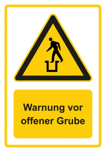 Schild Warnzeichen Piktogramm & Text deutsch · Warnung vor offener Grube · gelb