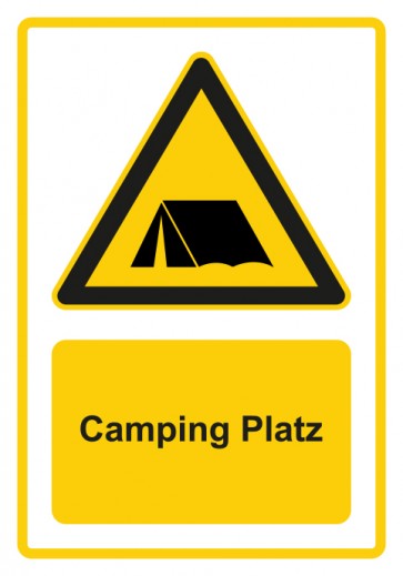 Magnetschild Warnzeichen Piktogramm & Text deutsch · Hinweiszeichen Achtung, Camping Platz · gelb