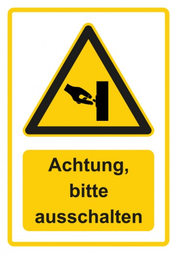 Schild Warnzeichen Piktogramm & Text deutsch · Hinweiszeichen Achtung, bitte ausschalten · gelb | selbstklebend