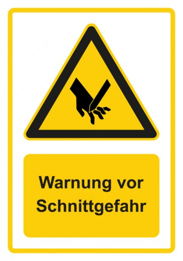 Schild Warnzeichen Piktogramm & Text deutsch · Warnung vor Schnittgefahr · gelb | selbstklebend