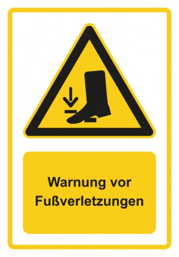 Schild Warnzeichen Piktogramm & Text deutsch · Warnung vor Fußverletzungen · gelb | selbstklebend