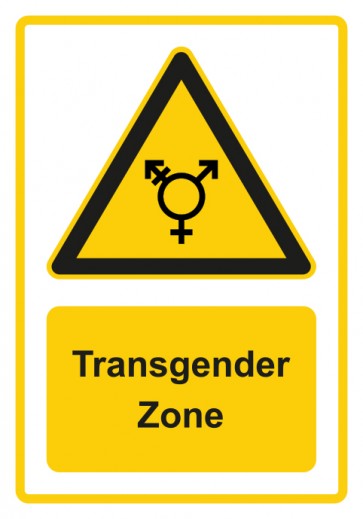 Schild Warnzeichen Piktogramm & Text deutsch · Hinweiszeichen Transgender Zone · gelb