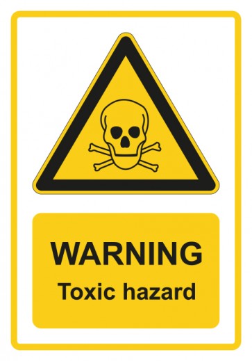 Schild Warnzeichen Piktogramm & Text englisch · Warning · Toxic hazard · gelb | selbstklebend