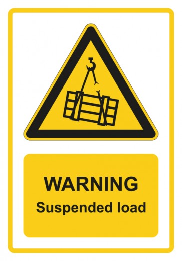 Magnetschild Warnzeichen Piktogramm & Text englisch · Warning · Suspended load · gelb