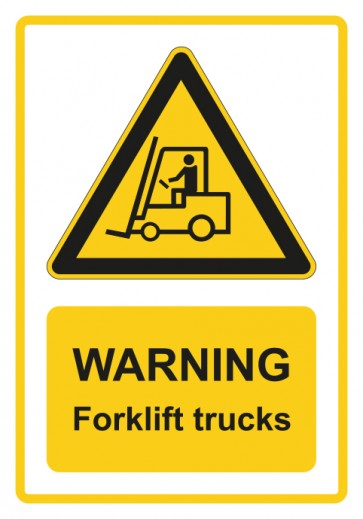 Schild Warnzeichen Piktogramm & Text englisch · Warning · Forklift trucks · gelb | selbstklebend