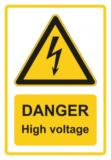 Aufkleber Warnzeichen Piktogramm & Text englisch · Danger · High voltage · gelb