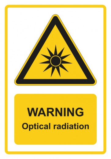 Schild Warnzeichen Piktogramm & Text englisch · Warning · Optical radiation · gelb | selbstklebend