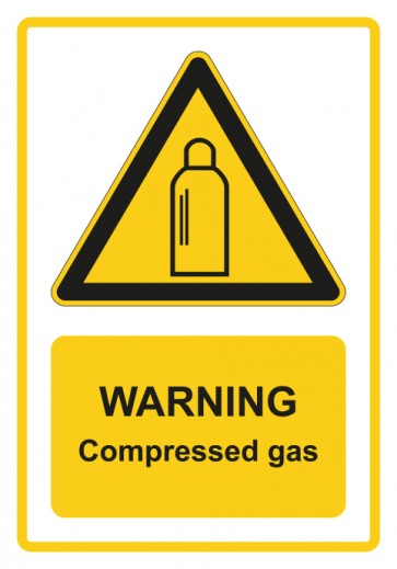 Aufkleber Warnzeichen Piktogramm & Text englisch · Warning · Compressed gas · gelb | stark haftend