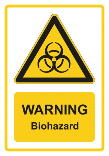 Schild Warnzeichen Piktogramm & Text englisch · Warning · Biohazard · gelb | selbstklebend