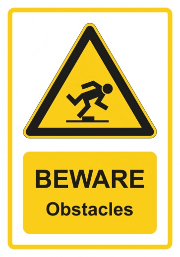 Schild Warnzeichen Piktogramm & Text englisch · Beware · Obstacles · gelb