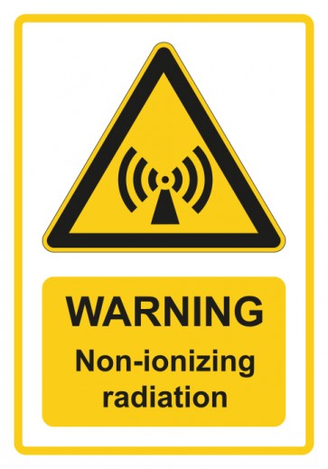 Schild Warnzeichen Piktogramm & Text englisch · Warning · Non-ionizing radiation · gelb