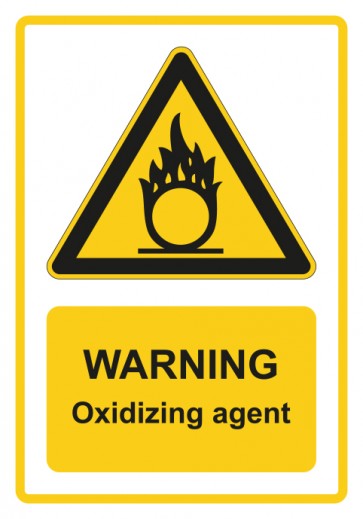 Magnetschild Warnzeichen Piktogramm & Text englisch · Warning · Oxidizing agent · gelb