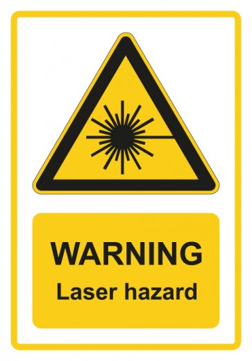 Aufkleber Warnzeichen Piktogramm & Text englisch · Warning · Laser hazard · gelb
