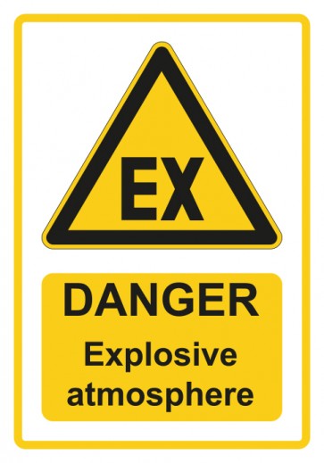 Magnetschild Warnzeichen Piktogramm & Text englisch · Danger · Explosive atmosphere · gelb