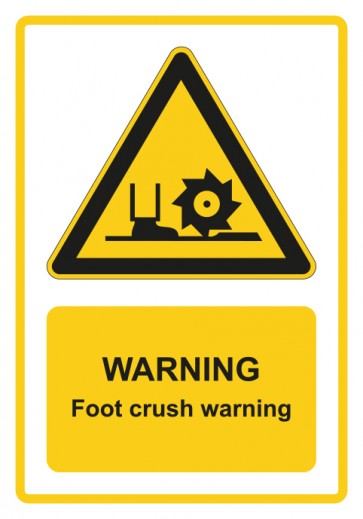 Schild Warnzeichen Piktogramm & Text englisch · Warning · Foot crush warning · gelb