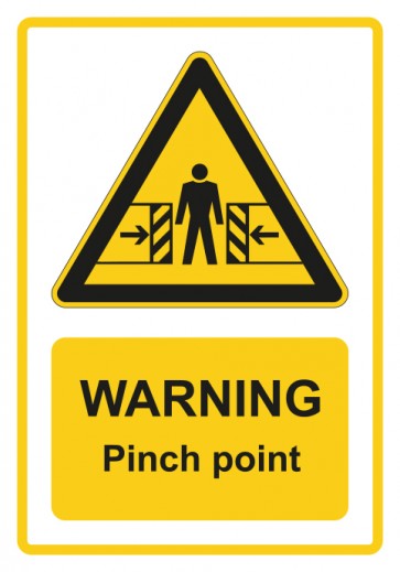 Schild Warnzeichen Piktogramm & Text englisch · Warning · Pinch point · gelb | selbstklebend