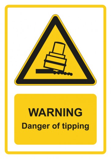 Schild Warnzeichen Piktogramm & Text englisch · Warning · Danger of tipping · gelb | selbstklebend
