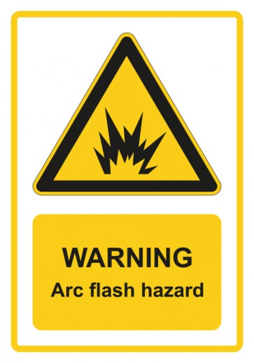 Schild Warnzeichen Piktogramm & Text englisch · Warning · Arc flash hazard · gelb
