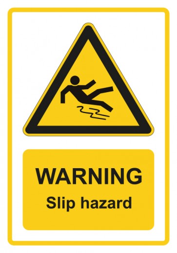 Schild Warnzeichen Piktogramm & Text englisch · Warning · Slip hazard · gelb | selbstklebend