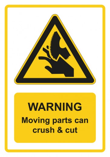 Schild Warnzeichen Piktogramm & Text englisch · Warning · Moving parts can crush & cut · gelb