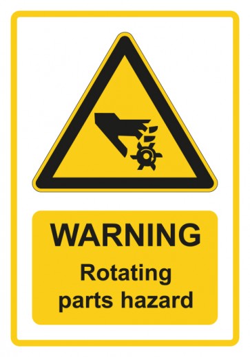 Schild Warnzeichen Piktogramm & Text englisch · Warning · Rotating parts hazard · gelb | selbstklebend