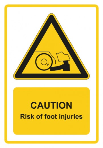 Aufkleber Warnzeichen Piktogramm & Text englisch · Caution · Risk of foot injuries · gelb