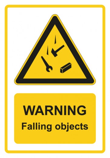 Schild Warnzeichen Piktogramm & Text englisch · Warning · Falling objects · gelb | selbstklebend