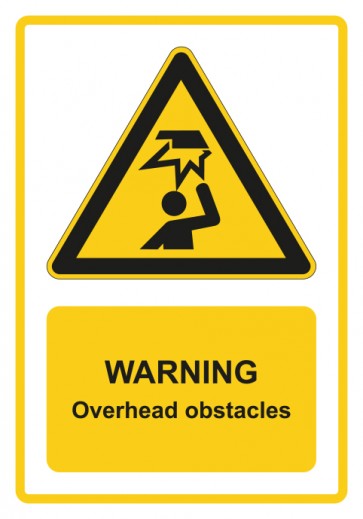 Magnetschild Warnzeichen Piktogramm & Text englisch · Warning · Overhead obstacles · gelb