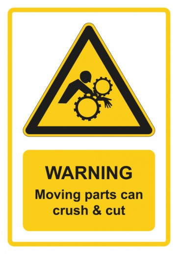 Aufkleber Warnzeichen Piktogramm & Text englisch · Warning · Moving parts can crush & cut · gelb | stark haftend