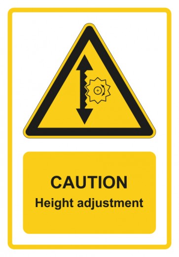 Aufkleber Warnzeichen Piktogramm & Text englisch · Caution · Height adjustment · gelb