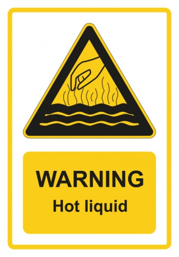 Aufkleber Warnzeichen Piktogramm & Text englisch · Warning · Hot liquid · gelb | stark haftend