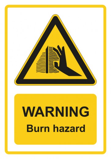 Aufkleber Warnzeichen Piktogramm & Text englisch · Warning · Burn hazard · gelb