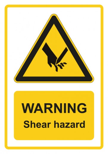 Schild Warnzeichen Piktogramm & Text englisch · Warning · Shear hazard · gelb