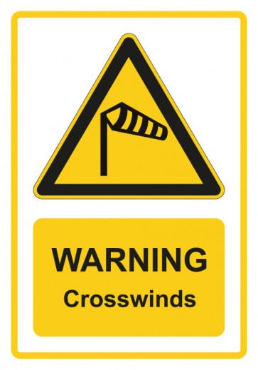 Schild Warnzeichen Piktogramm & Text englisch · Warning · Crosswinds · gelb