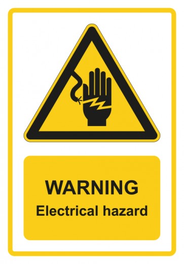 Aufkleber Warnzeichen Piktogramm & Text englisch · Warning · Electrical hazard · gelb