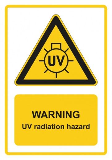 Schild Warnzeichen Piktogramm & Text englisch · Warning · UV radiation hazard · gelb | selbstklebend