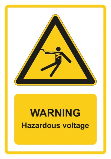 Aufkleber Warnzeichen Piktogramm & Text englisch · Warning · Hazardous voltage · gelb | stark haftend