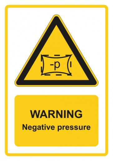 Aufkleber Warnzeichen Piktogramm & Text englisch · Warning · Negative pressure · gelb