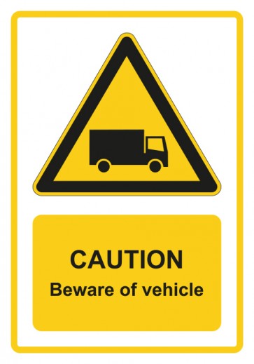 Magnetschild Warnzeichen Piktogramm & Text englisch · Caution · Beware of vehicle · gelb
