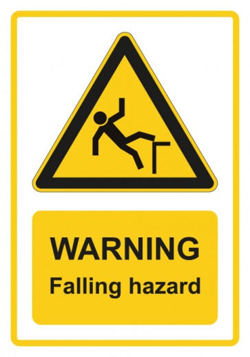 Schild Warnzeichen Piktogramm & Text englisch · Warning · Falling hazard · gelb | selbstklebend