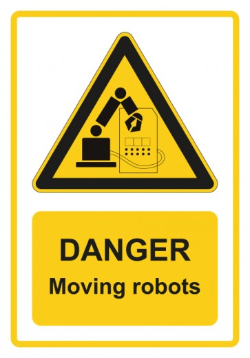 Aufkleber Warnzeichen Piktogramm & Text englisch · Danger · Moving robots · gelb | stark haftend