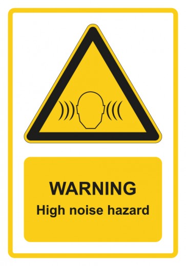 Schild Warnzeichen Piktogramm & Text englisch · Warning · High noise hazard · gelb | selbstklebend