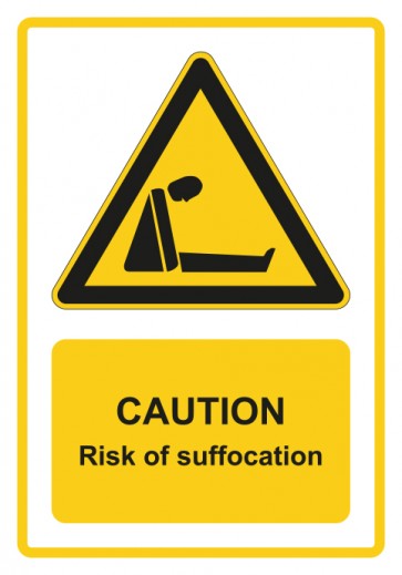 Aufkleber Warnzeichen Piktogramm & Text englisch · Caution · Risk of suffocation · gelb | stark haftend