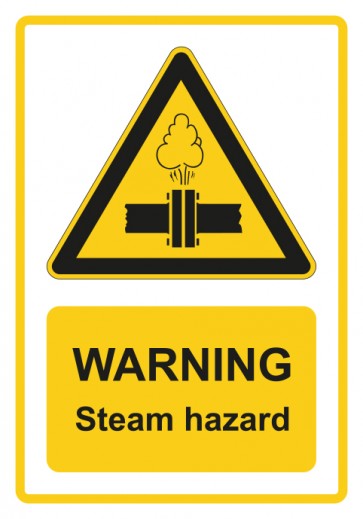 Aufkleber Warnzeichen Piktogramm & Text englisch · Warning · Steam hazard · gelb