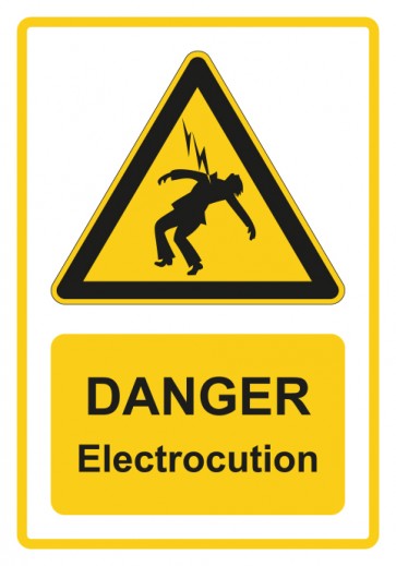 Magnetschild Warnzeichen Piktogramm & Text englisch · Danger · Electrocution · gelb