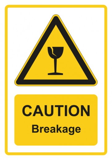 Schild Warnzeichen Piktogramm & Text englisch · Caution · Breakage · gelb
