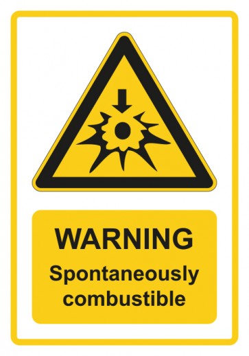 Aufkleber Warnzeichen Piktogramm & Text englisch · Warning · Spontaneously combustible · gelb