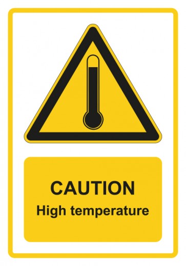 Schild Warnzeichen Piktogramm & Text englisch · Caution · High temperature · gelb